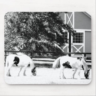 Clydesdale Horses Grazing (Black and White) mousep Mouse Mat