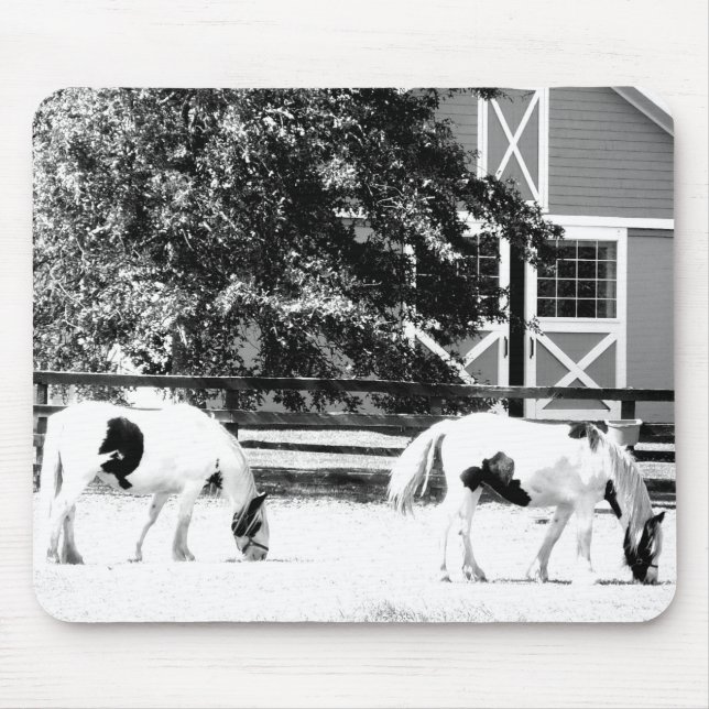 Clydesdale Horses Grazing (Black and White) mousep Mouse Mat (Front)
