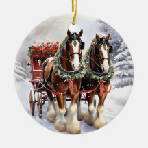 Clydesdale Horses on Ceramic Christmas Ornament