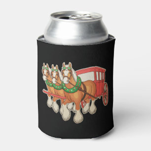 Clydesdale Horses Wagon Wreath Christmas Xmas Can Cooler