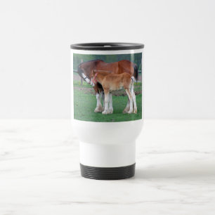 Clydesdale mare and foal travel mug