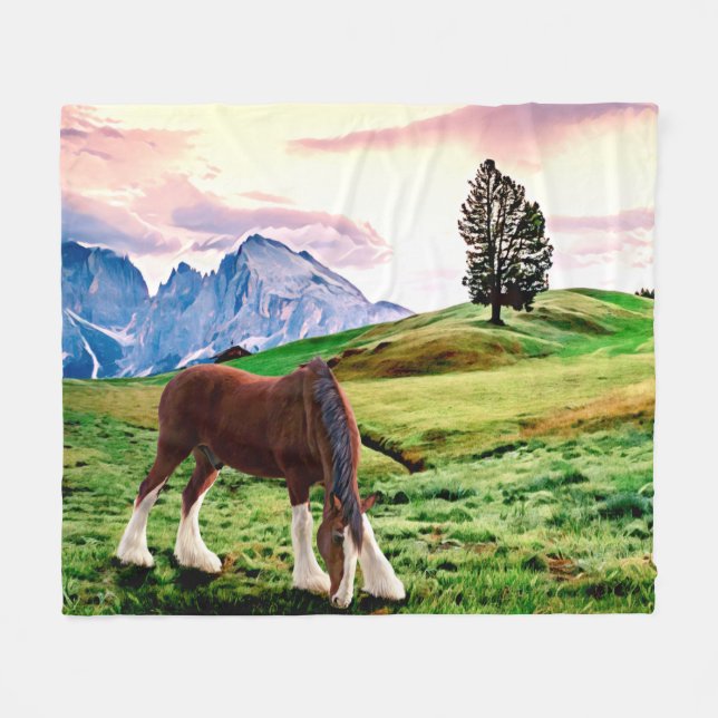 Clydesdale Stallion Fleece Blanket (Front (Horizontal))