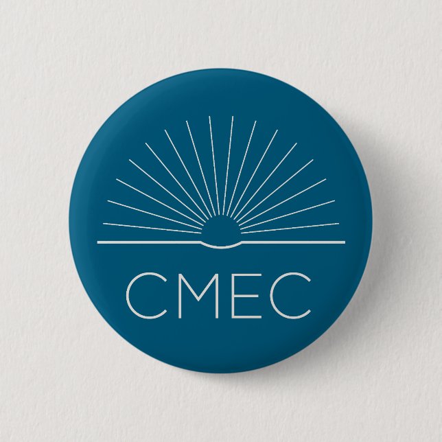 CMEC Button - turquoise with white logo (Front)