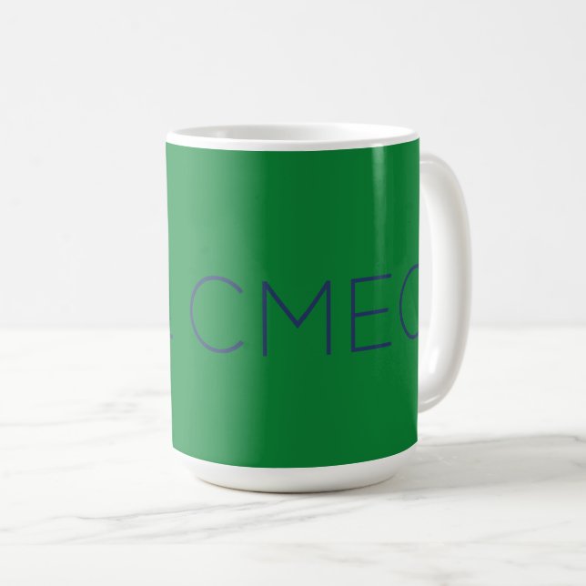 CMEC Coffee Mug - 15-oz, green with navy (Front Right)