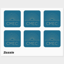CMEC Stickers - square, blue with peach, 3"x3"