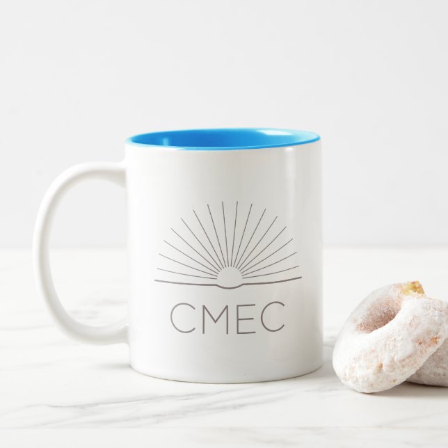 CMEC Two-Toned Mug - grey logo, turquoise interior (With Donut)