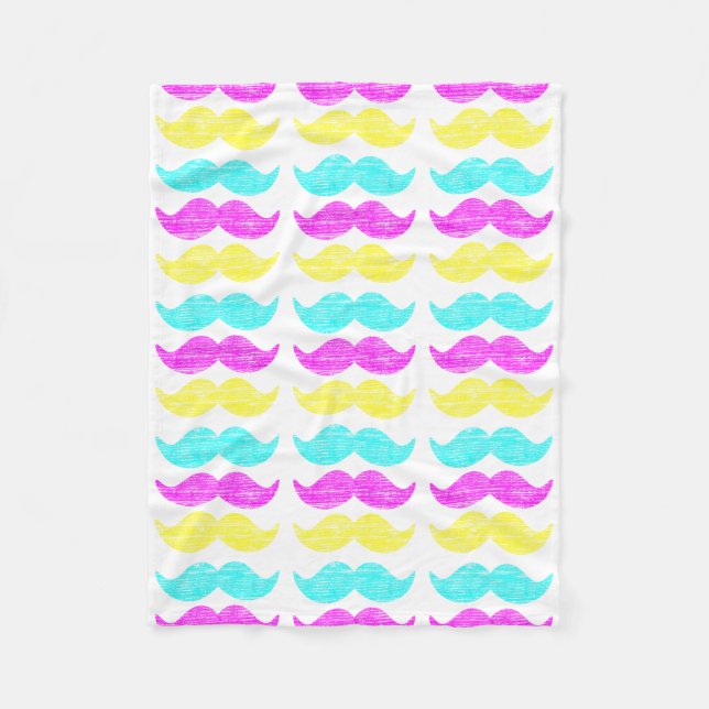 CMY Moustache Pattern Graphic Art Fleece Blanket (Front)
