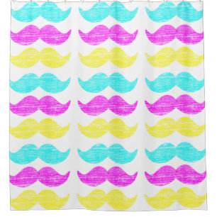 CMY Moustaches (letterpress style) Big Pattern Shower Curtain