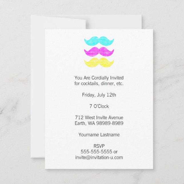 CMY Moustaches (letterpress style) Invitation (Front)