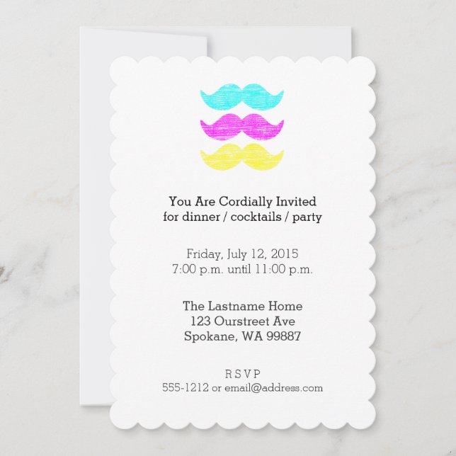 CMY Moustaches (letterpress style) Invitation (Front)