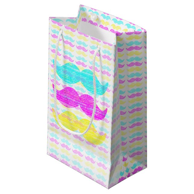 CMY Moustaches (letterpress style) Small Gift Bag (Front Angled)