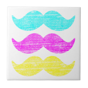 CMY Moustaches (letterpress style) Tile