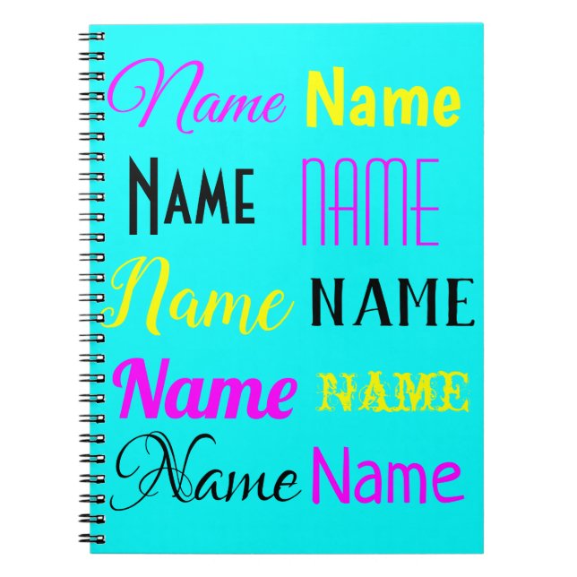 CMYK Cyan personalised name gift Notebook (Front)