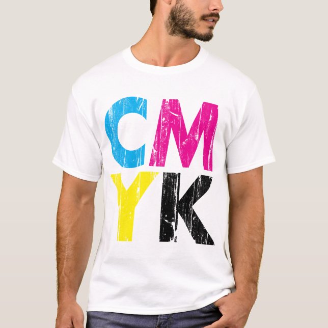 CMYK distressed Stacked Type Shirt (Front)