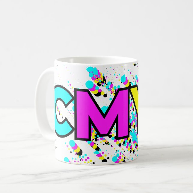 CMYK Paint Splatter Monogram Coffee Mug (Front Left)