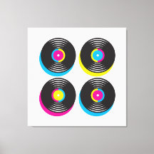 CMYK pop art vinyl records 80s style bright colors