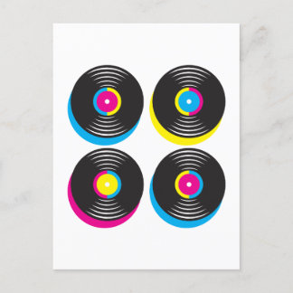 CMYK pop art vinyl records 80s style bright colors Postcard