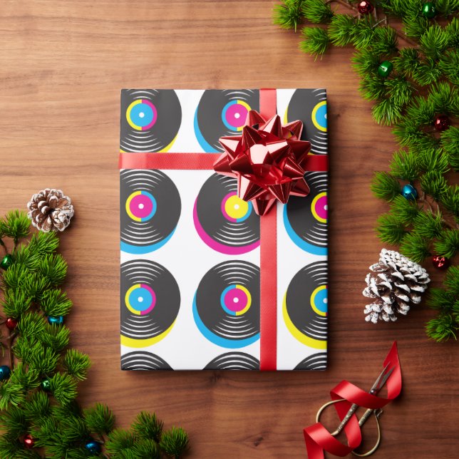 CMYK pop art vinyl records 80s style bright colors Wrapping Paper (Holiday Gift)