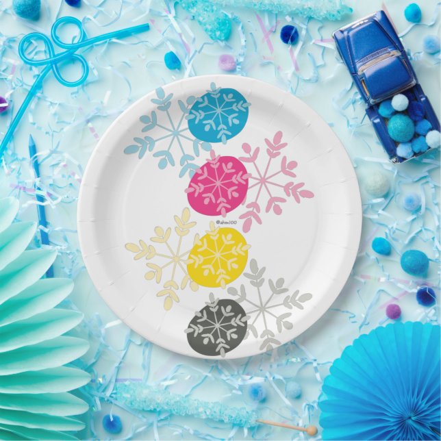 CMYK Snowflakes Paper Plate (Party)