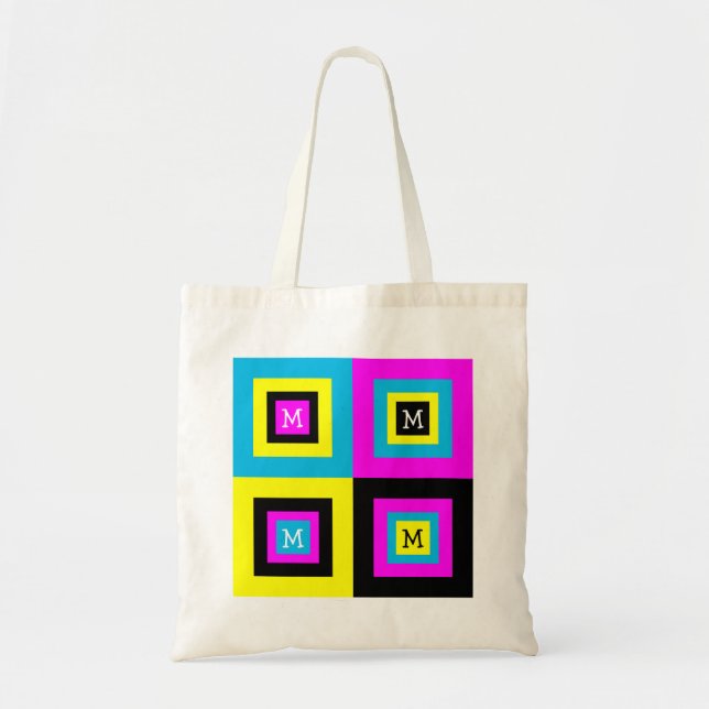 CMYK Squares Monogram Tote Bag (Front)