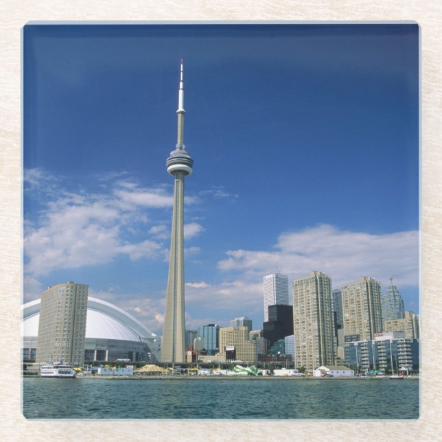 CN Tower and Skydome in Toronto, Ontario Glass Coaster (Front)