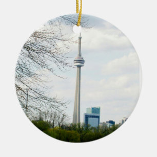 CN Tower and Toronto Down Town on back Ceramic Tree Decoration