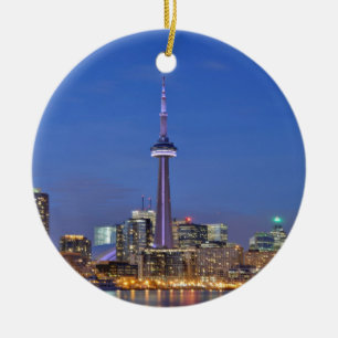 CN Tower in Toronto at night Ceramic Tree Decoration