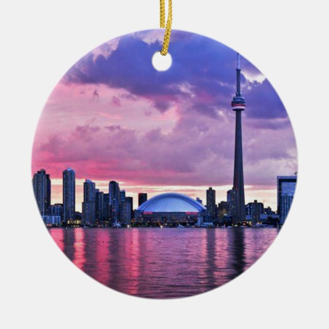 CN Tower : View from Centre Island Toronto Ceramic Tree Decoration (Front)