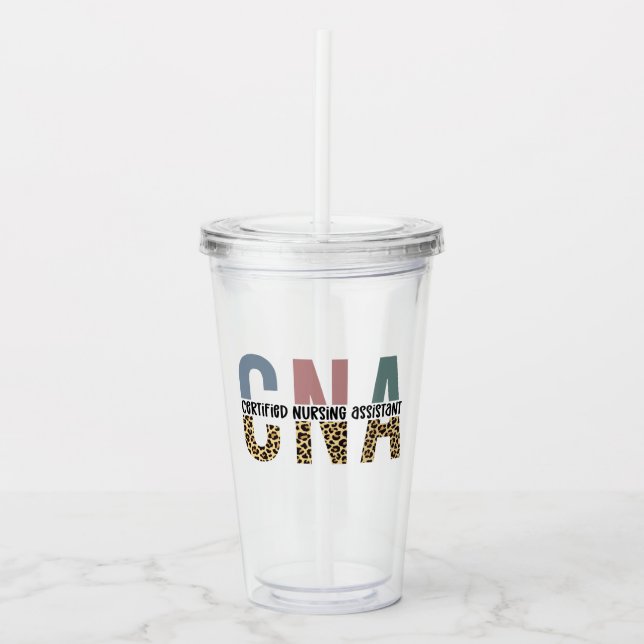 CNA Certified Nursing Assistant Cheetah Print Acrylic Tumbler (Front)