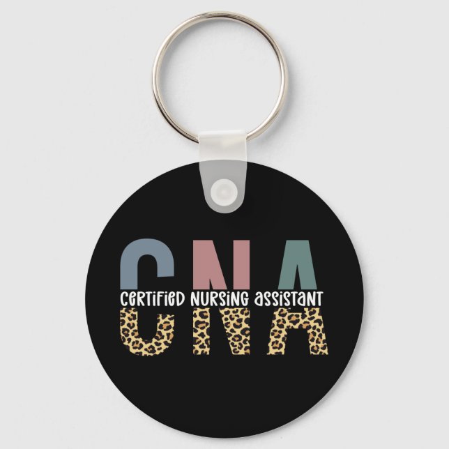 CNA Certified Nursing Assistant Cheetah Print Key Ring (Front)