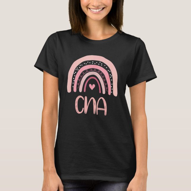 Cna Cute Boho Pink Rainbow Certified Nursing Assis T-Shirt (Front)