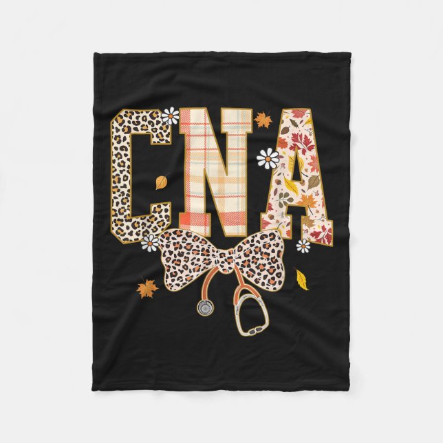 Cna Fall Plaid Leopard Bow Stethoscope  Fleece Blanket (Front)