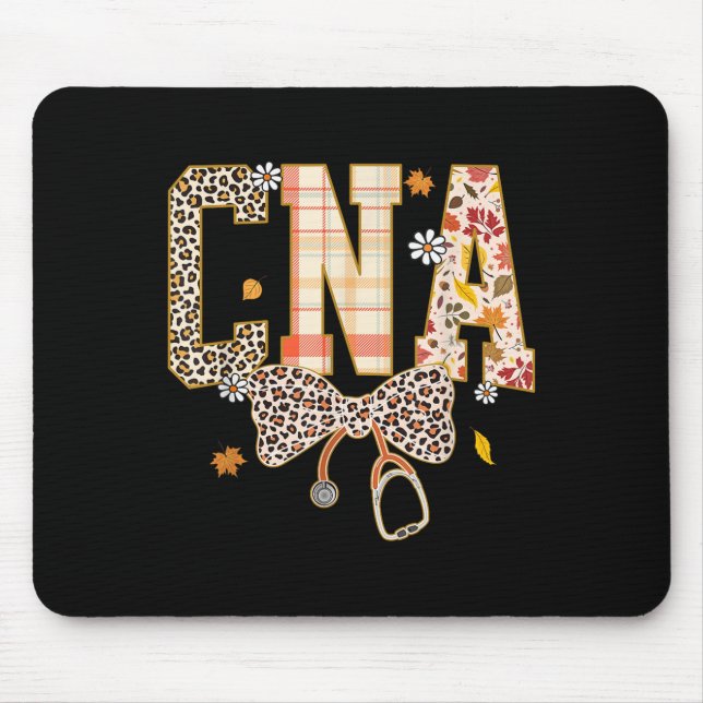Cna Fall Plaid Leopard Bow Stethoscope  Mouse Mat (Front)
