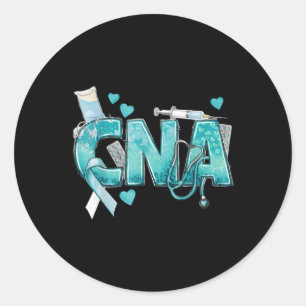 Cna Heart Stethoscope Teal Ribbon Cervical Cancer Classic Round Sticker