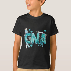 Cna Heart Stethoscope Teal Ribbon Cervical Cancer T-Shirt
