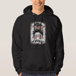 Cna Life Messy Bun Pink Leopard Bleached Nurse's D Hoodie