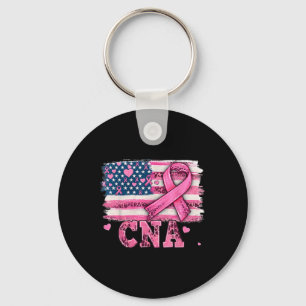 Cna Nurse American Flag Pink Ribbon Breast Cancer Key Ring