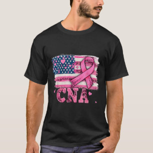 Cna Nurse American Flag Pink Ribbon Breast Cancer T-Shirt