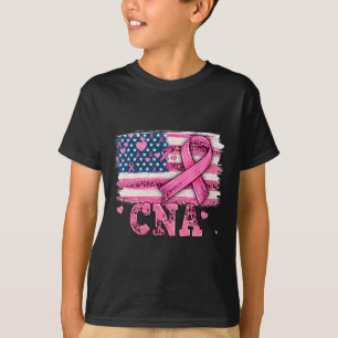 Cna Nurse American Flag Pink Ribbon Breast Cancer T-Shirt