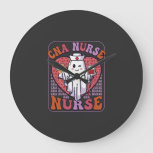Cna Nurse Halloween Ghost Stethoscope Blood Bag Large Clock