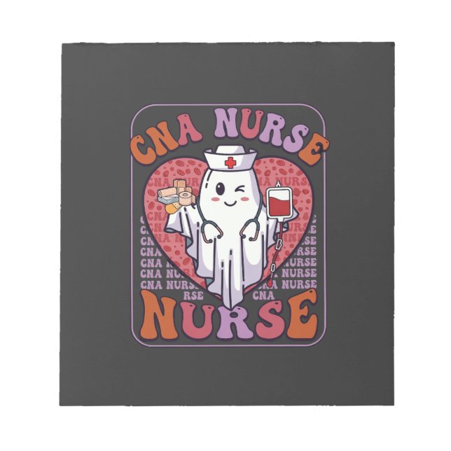 Cna Nurse Halloween Ghost Stethoscope Blood Bag Notepad (Front)