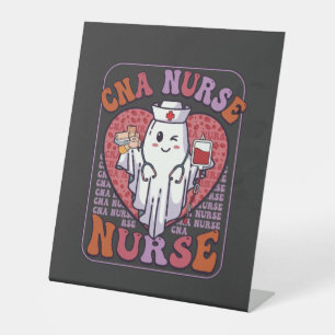 Cna Nurse Halloween Ghost Stethoscope Blood Bag Pedestal Sign