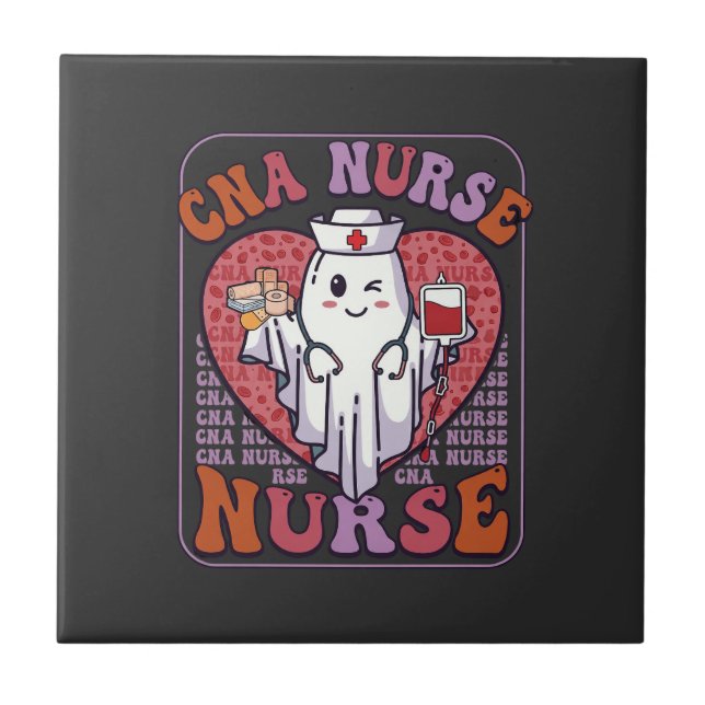 Cna Nurse Halloween Ghost Stethoscope Blood Bag Tile (Front)