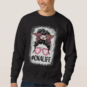 Cna Nurse Life Bleached Pink Leopard Messy Bun Wo Sweatshirt