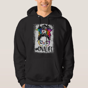 Cna Nurse Life Bleached Tie Dye Messy Bun Nurse We Hoodie