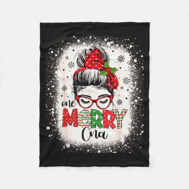 Cna Nurse Messy Bun Nurse's Aid Christmas  Fleece Blanket (Front)