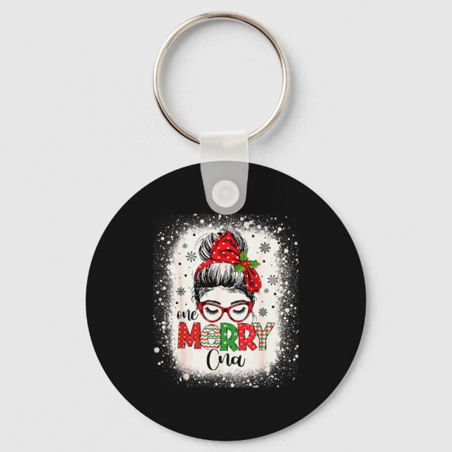 Cna Nurse Messy Bun Nurse's Aid Christmas  Key Ring (Front)