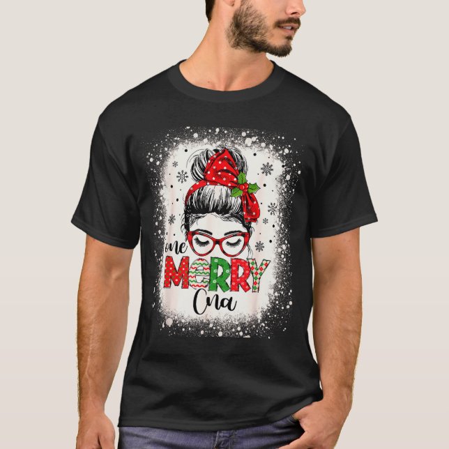 Cna Nurse Messy Bun Nurse's Aid Christmas  T-Shirt (Front)