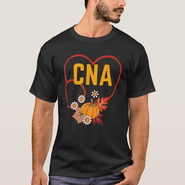 CNA Nurse Stethoscope Heart Floral Pumpkin Fall Nu T-Shirt (Front)