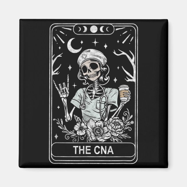 CNA Skeleton Certified Nurse istant Tarot Card Magnet (Front)